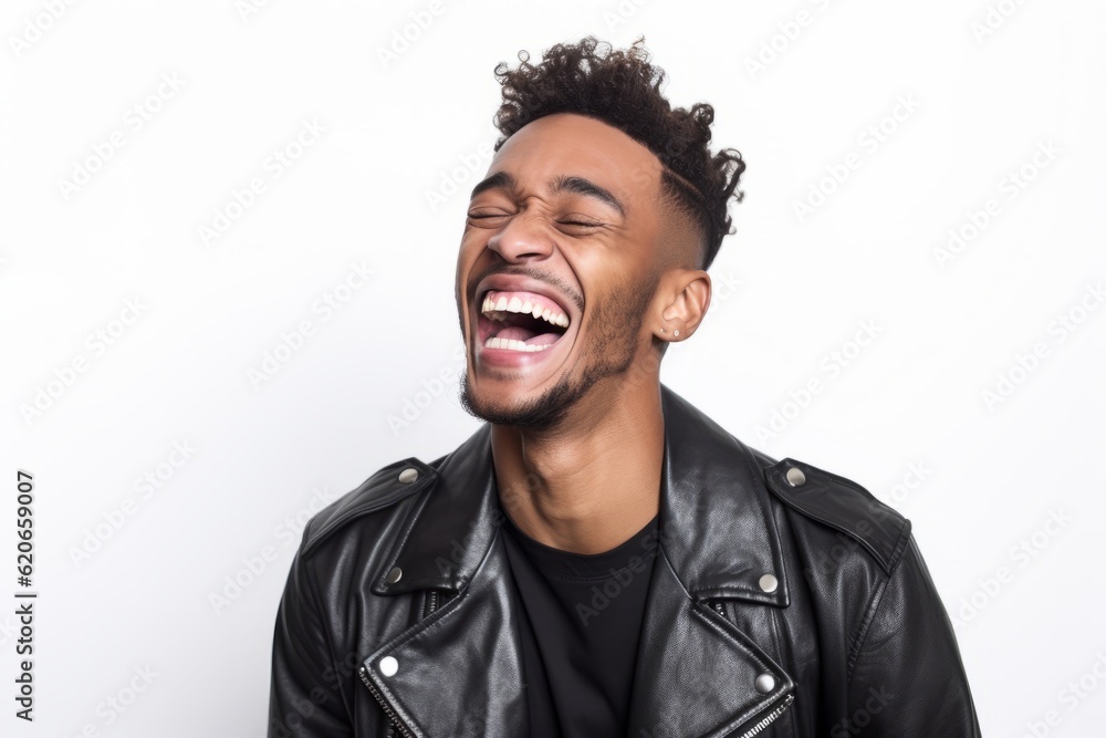 Canvas Prints Portrait of a happy young african american man laughing against white background