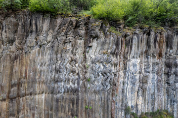 Basalt Rocks in Boyabat District. Sinop, Turkey. Volcanic rock outcrops in the form of columnar...