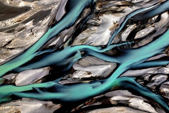 Aerial Turquoise Abstract of river braids