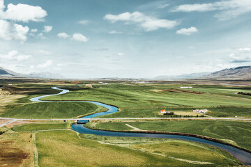 Iceland landscape summer mountain field river