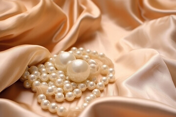 Natural Pearls on White Silk - Created with Generative AI Tools