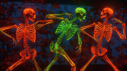 colored skeletons dancing,