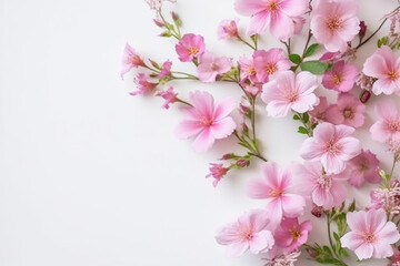 Naklejka na ściany i meble Pink Flowers Composition on White Background - Created with Generative AI Tools