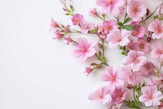 Pink Flowers Composition on White Background - Created with Generative AI Tools