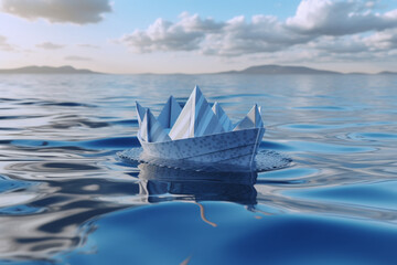 Fototapeta na wymiar paper ship at sea rendering minimal background