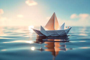 paper ship at sea rendering minimal background