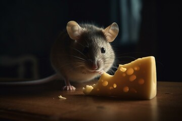 Mouse holds cheese slice. Generative AI