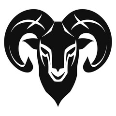 Head of ram goat with horns black abstract logo - obrazy, fototapety, plakaty