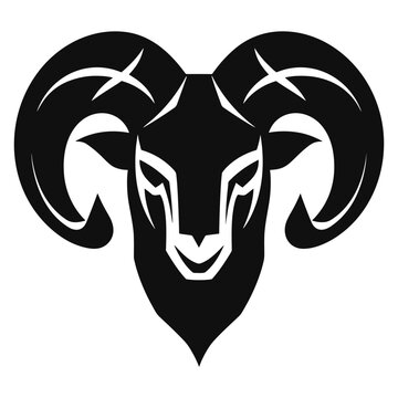 Head of ram goat with horns black abstract logo