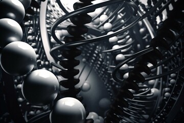 A 3D illustration of the structure of black and white spheres representing DNA. Generative AI