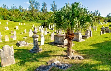 The Royal Navy Cemetery (The Glade), opened in 1812, containing over 1000 graves including 24 from World War I and 39 from WWII, managed by the Bermuda National Trust, Sandys Parish, Bermuda, Atlantic