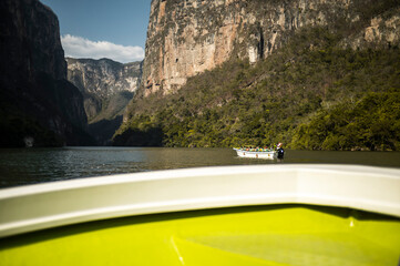 Tourists navigating on a boat