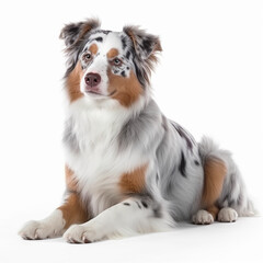 Australian Shepherd dog close up portrait isolated on white background. Smart pet, loyal friend, good companion, generative AI