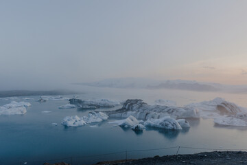 Iceland landscape summer  frog glacier lake ice cubes