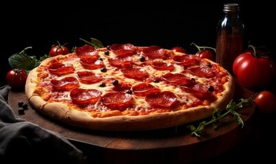 Pizza de pepperoni em fundo escuro