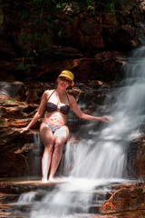 Lady enjoying himself at one of the many waterfalls in Chapada Veadeiros