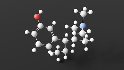 tapentadol molecule, molecular structure, opiate agonists, ball and stick 3d model, structural chemical formula with colored atoms