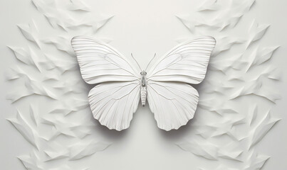 Fototapeta na wymiar a white butterfly with wings spread out on a white background. generative ai
