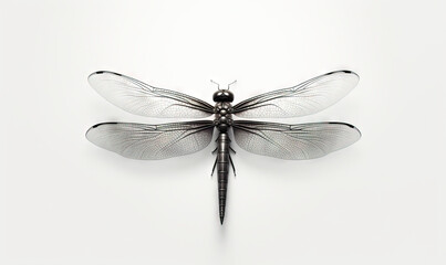  a black and white photo of a dragonfly on a white background.  generative ai - obrazy, fototapety, plakaty