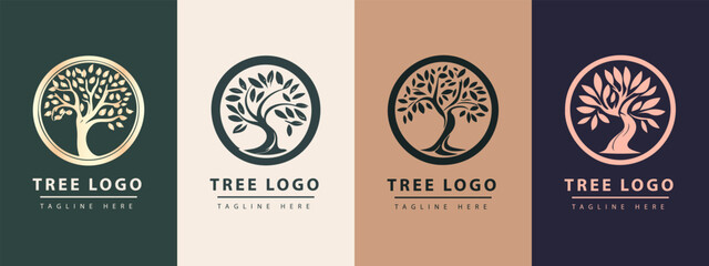 Tree vector icon. Logo design Premium Vector. Botanical plant nature symbol. Nature trees illustration logo design vector illustration. - obrazy, fototapety, plakaty