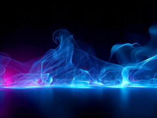 Abstract dark blue stage background with smoke and floor. Generative AI