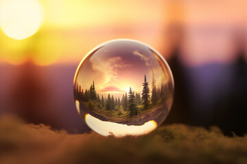 forest landscape in a glass ball with Generative AI