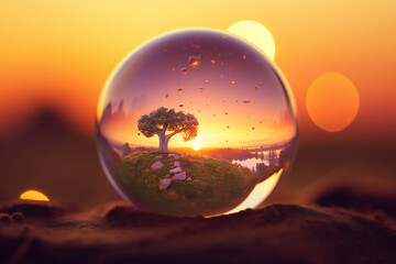 landscape in a glass ballcreated with Generative AI