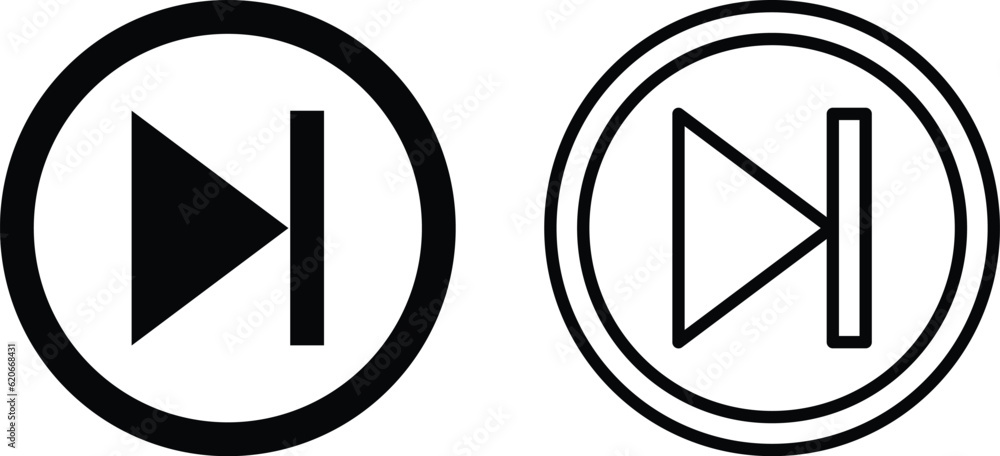 Poster next button icon set vector in two styles . skip button icon vector