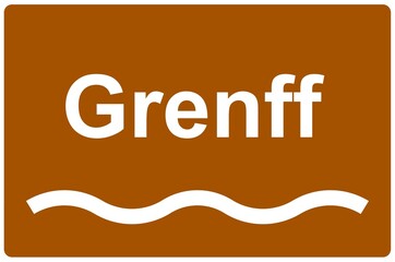 Illustration eines Flussnamenschildes des Flusses "Grenff"	