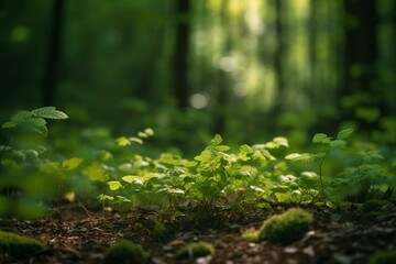 A green bokeh natural forest background. Generative AI