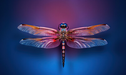 Fototapeta na wymiar a colorful dragonfly sitting on top of a blue surface. generative ai