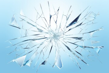 Obraz premium Texture of cracked glass close-up as a background. Broken car windshield. Glass cracks isolated on blue background. Generative AI