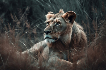Serenity of the Savanna: A Lion's Tranquility in the Grassland