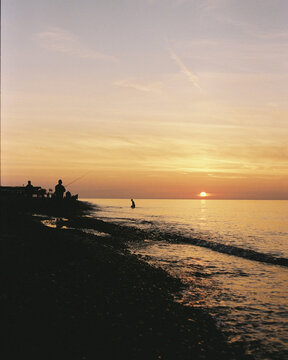 Batumi beach on sunset 