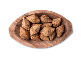 Traditional arabic fried tiny kibbeh. Typical brazilian snack isolated over white background