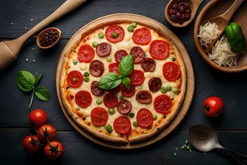 pizza with tomatoes and basil