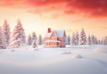 Naklejka premium a red tiny house in the snow