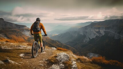 Mountain bike. Sport and healthy life. Extreme sports. Mountain bicycle and man. Life style outdoor extreme sport. Generative AI