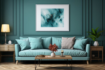Modern interior background featuring a mock-up poster frame, offering a versatile platform for artistic expression. Generative Ai.
