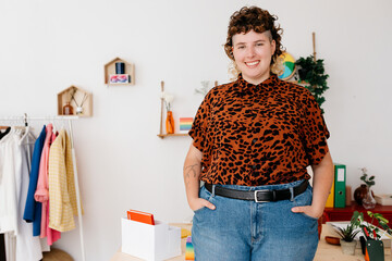 Content non binary queer in designer office