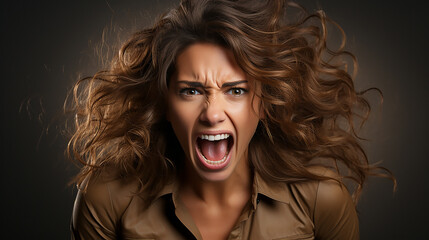 Angry woman screaming, isolated on white background 