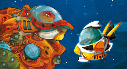 Cartoon funny colorful scene of cosmos galactic alien ufo isolated illustration for children