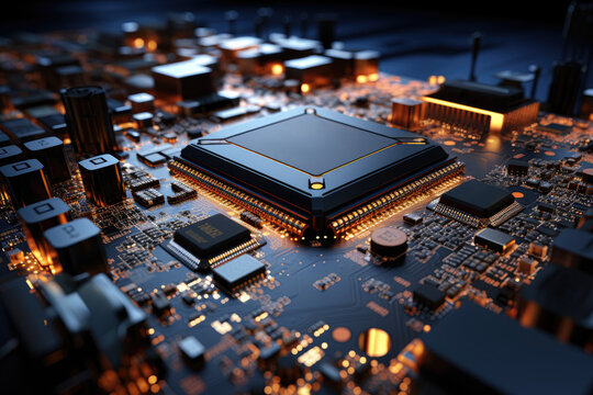 A microchip seamlessly integrated into a technological system, exemplifying the intricate nature of modern computing. Generative Ai.