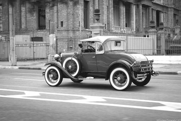 Ford Model A Deluxe Cabriolet photographed in black and white