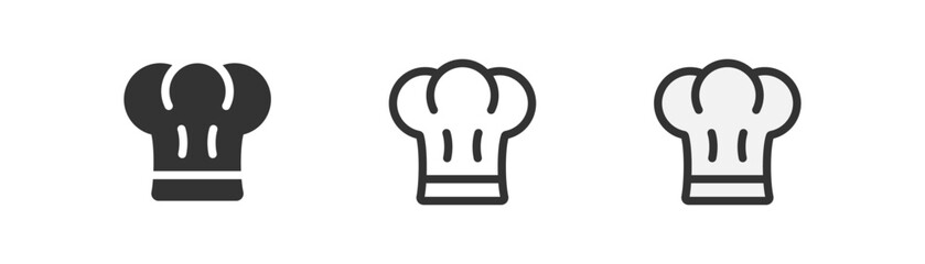 Chef hat icon isolated. Cooking symbol. Food, restaurant, cafe, uniform, bakery, menu, chef. Outline, flat and colored style. Flat design. Vector illustration.