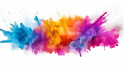 Abstract multicolored powder explosion on white background.Colorful dust explode. Painted Holi powder festival.