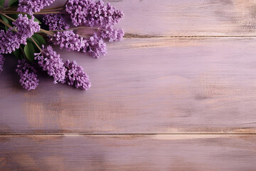 Top View of Lavender over Light Wooden Table - Created with Generative AI Tools