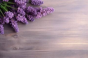 Top View of Lavender over Light Wooden Table - Created with Generative AI Tools