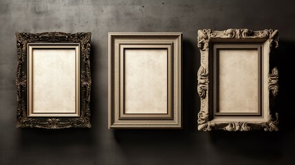 Three mock up posters frame on wall in modern interior background, living room. Books vase lamp on cabinet. Scandinavian style. 3D