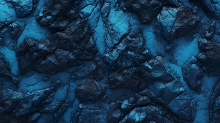 Panoramic stones made of volcanic rock in different sizes, shapes and shades of color dark blue lava